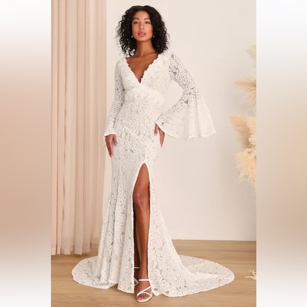 Lulus- Elegant White Lace Maxi Dress